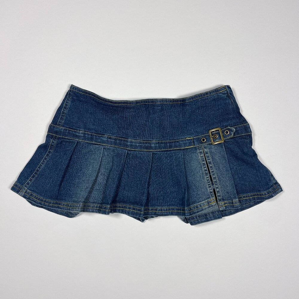 BDG Y2K Denim Pleated Micro-Mini Skirt with Shorts